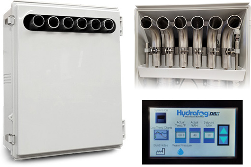 HydraFog DRH unit, external and internal views and touch screen